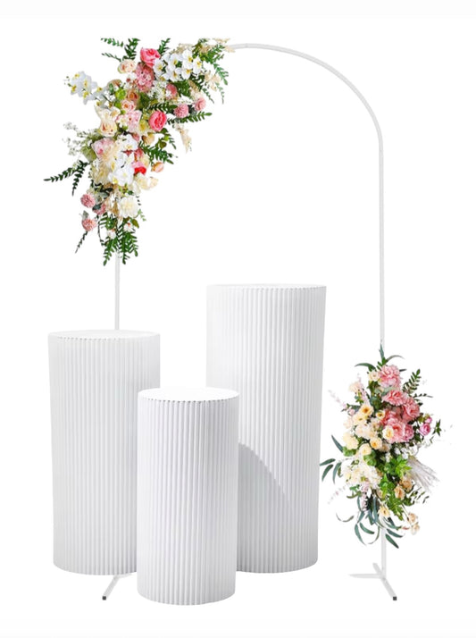 Party Combo Arch photo backdrop Frame & Rippled White Plinth Set Rockhampton Vintage Hire