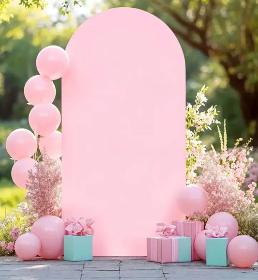 Arch photo backdrop in pink Rockhampton Vintage Hire