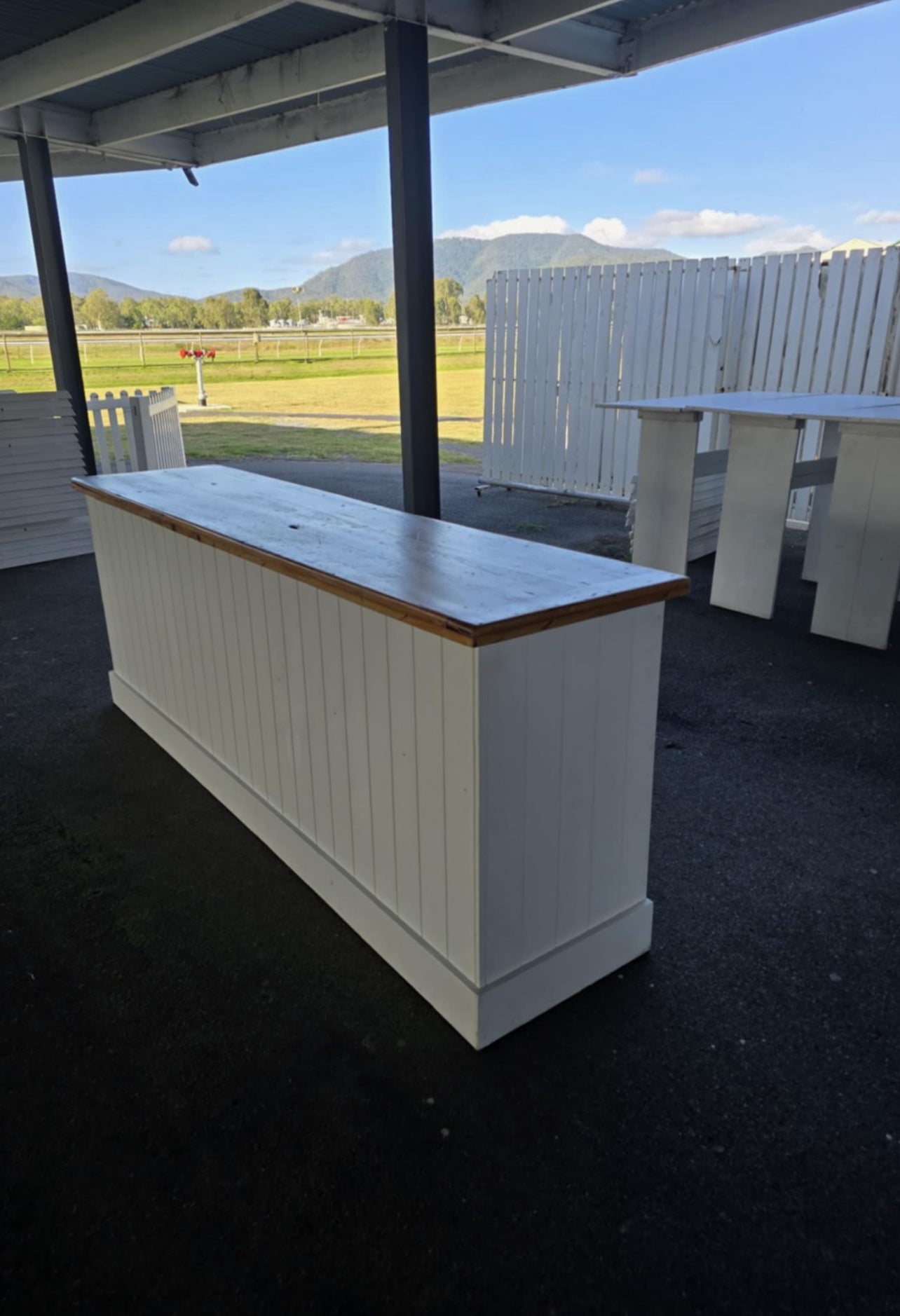 RVH Bar Hire - White VJ & Vintage Timber Top Rockhampton Vintage Hire Party Hire , weddings Rockhampton