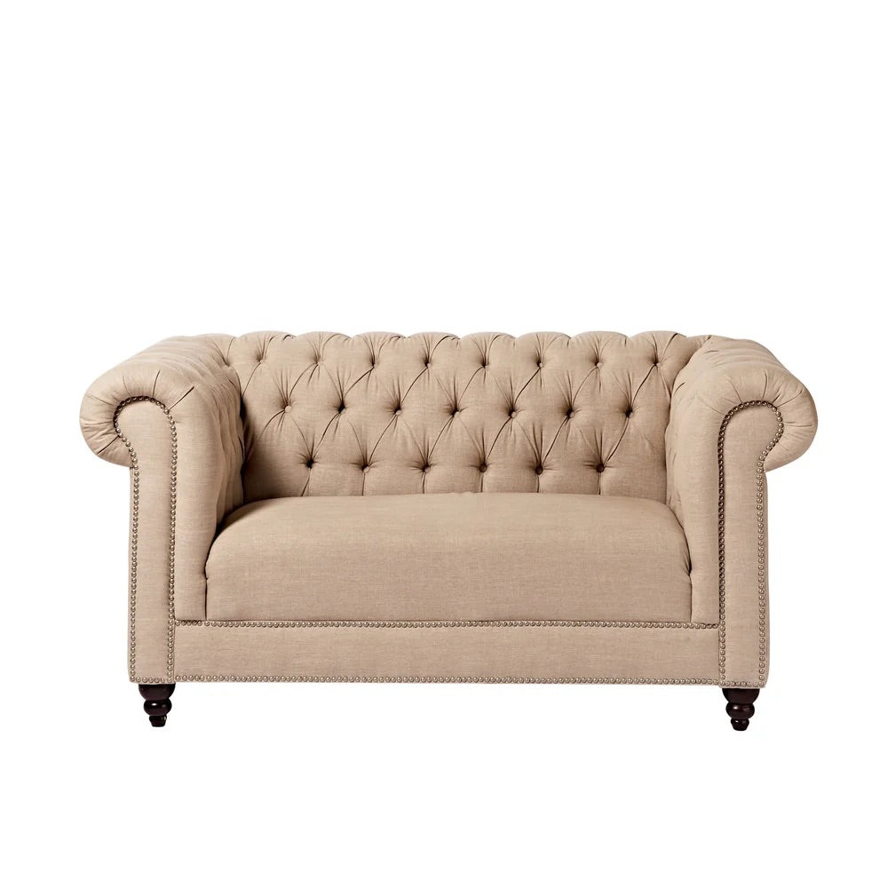 Couch - Chesterfield 2 Seater Linen Beige
