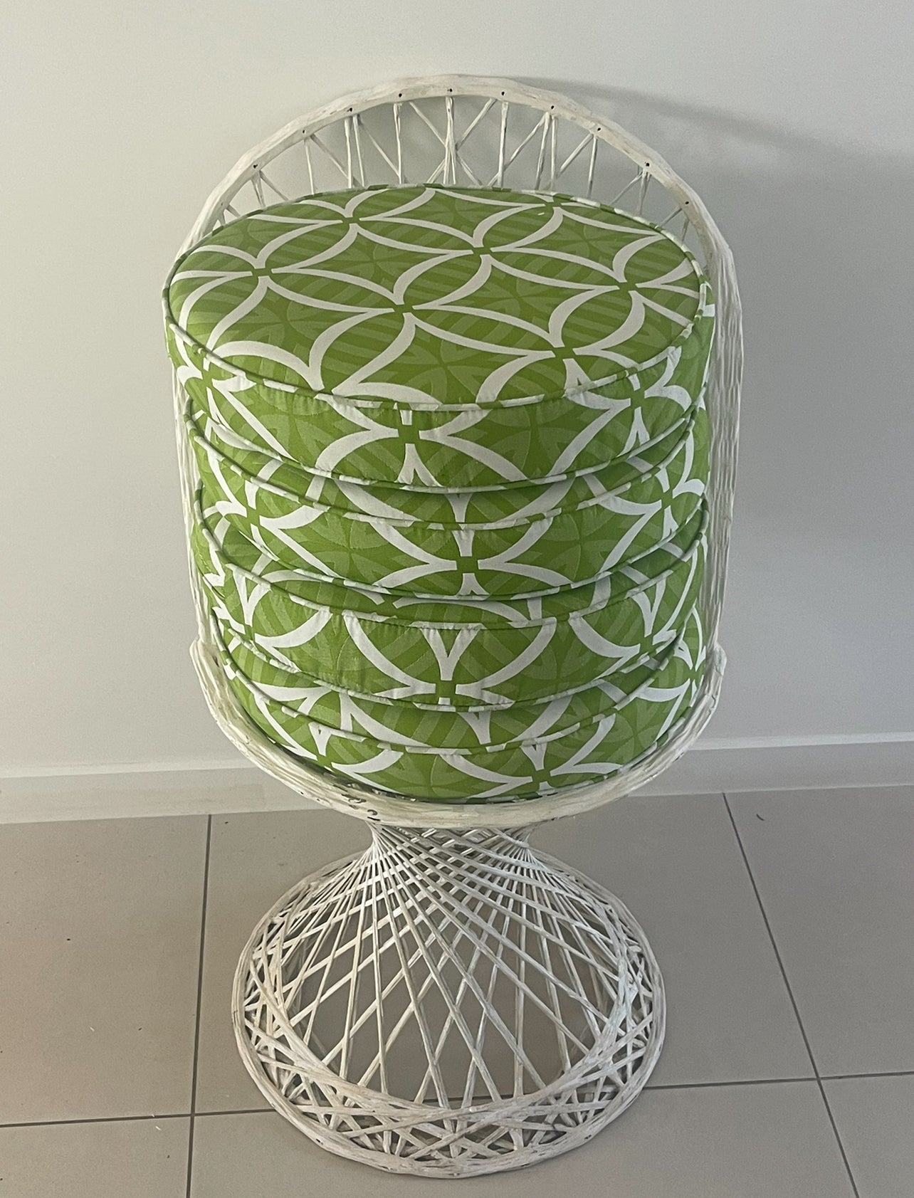 Round Chair Pad Cushion - Green & White Rockhampton Vintage Hire