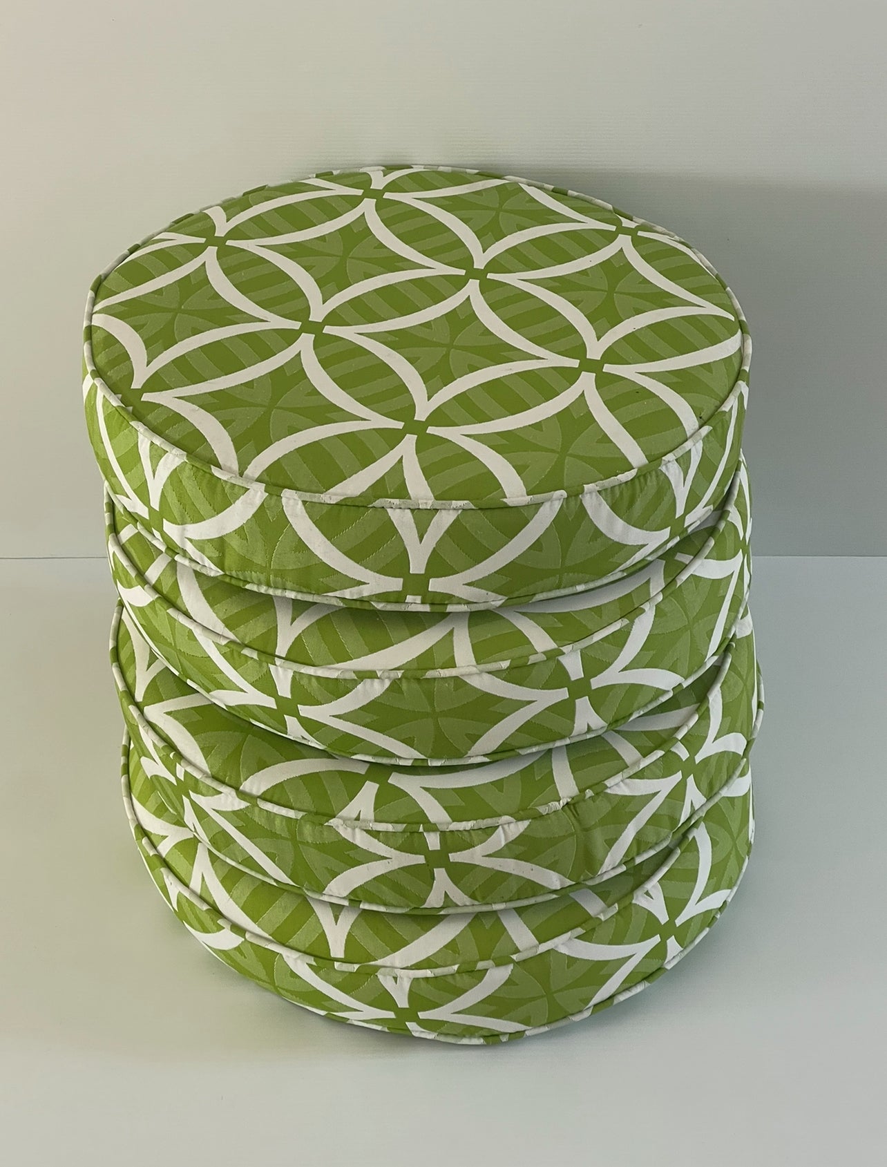 Round Chair Pad Cushion - Green & White Rockhampton Vintage Hire