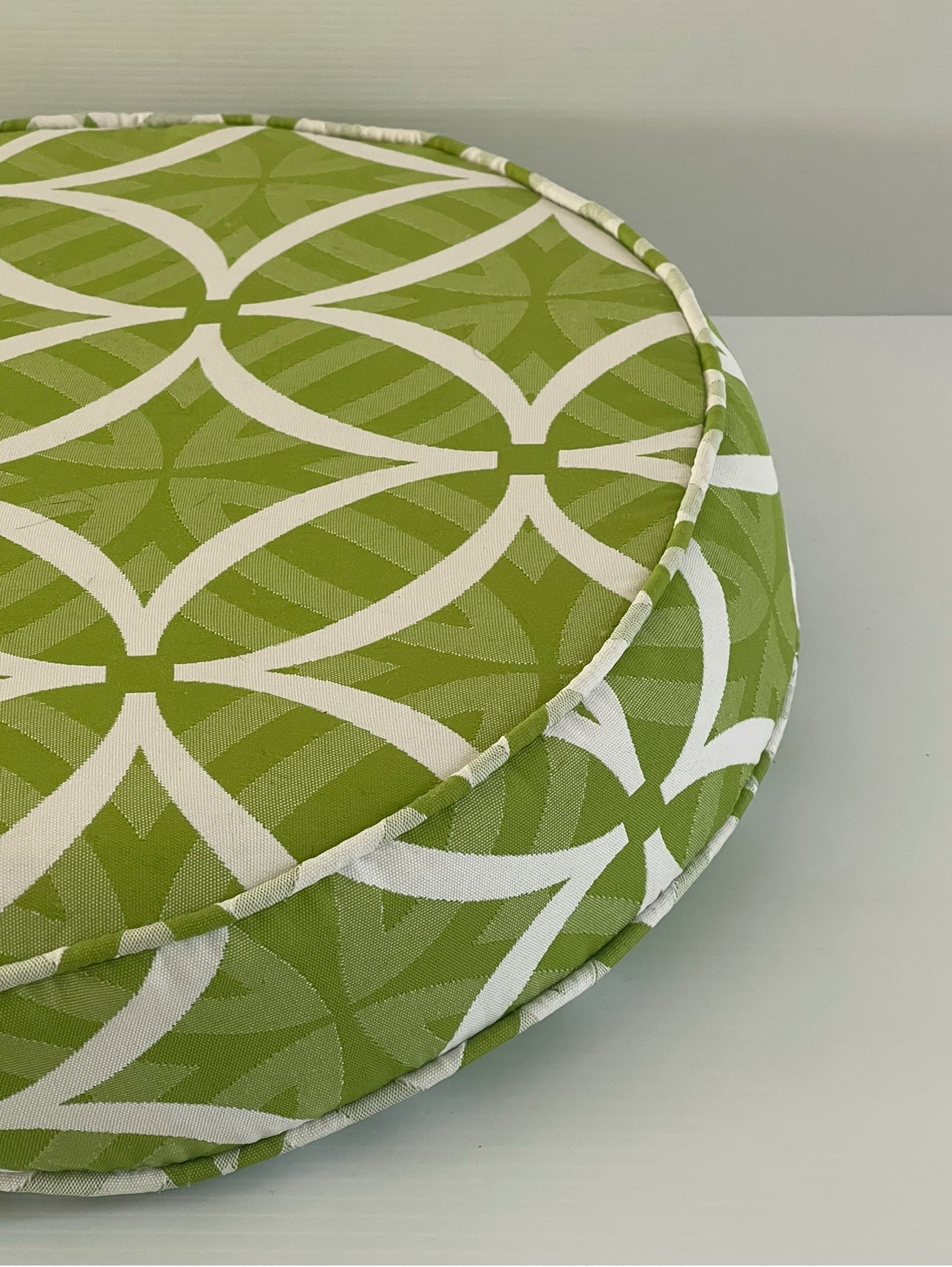 Round Chair Pad Cushion - Green & White Rockhampton Vintage Hire
