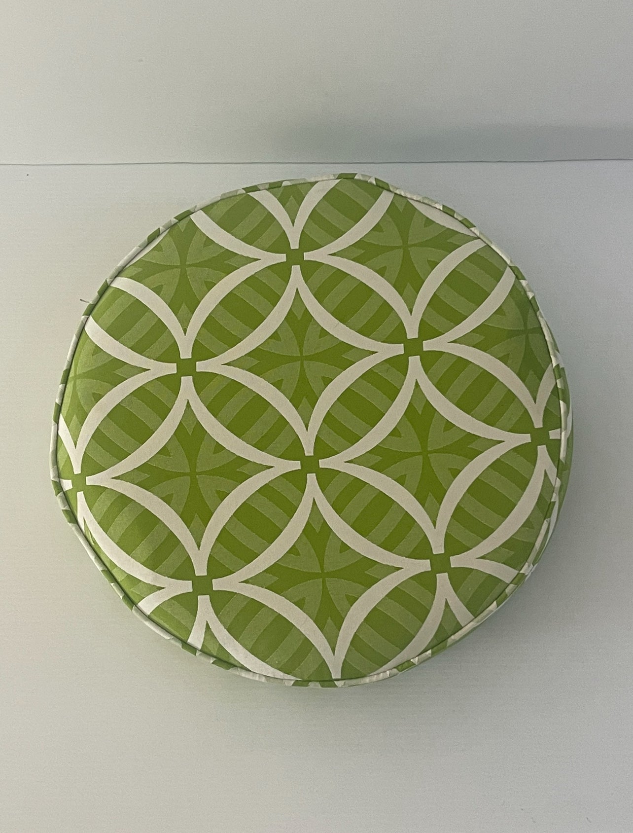 Round Chair Pad Cushion - Green & White Rockhampton Vintage Hire