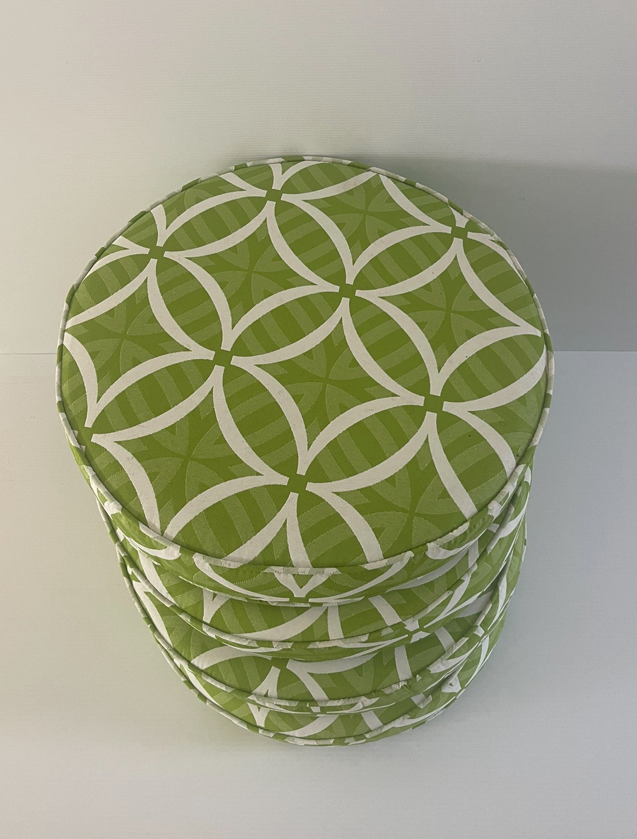 Round Chair Pad Cushion - Green & White Rockhampton Vintage Hire