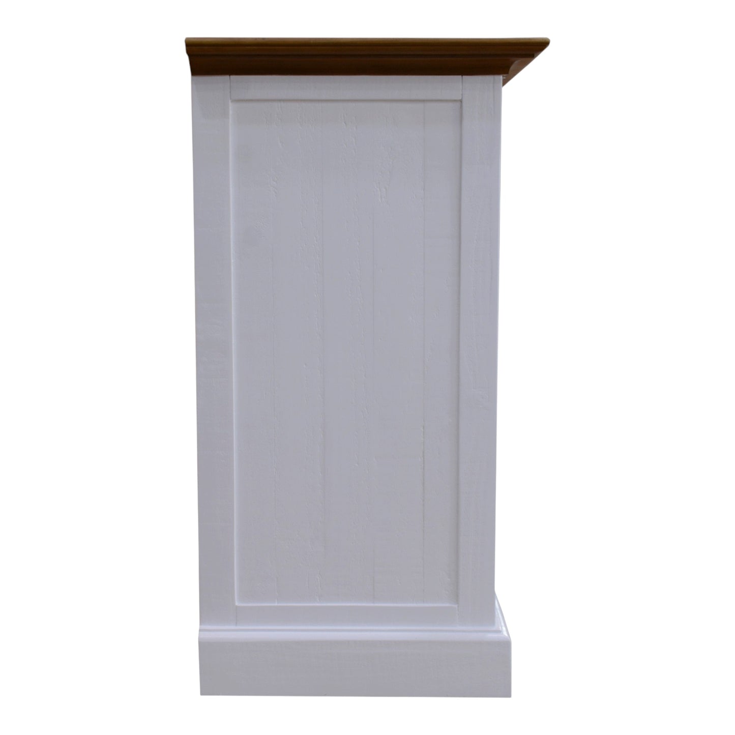 Hampton buffet sideboard white frame and polished timber top, suitable for events displaying and serving food. lollies, sweets, deserts, cakes. Rockhampton Vintage Hire