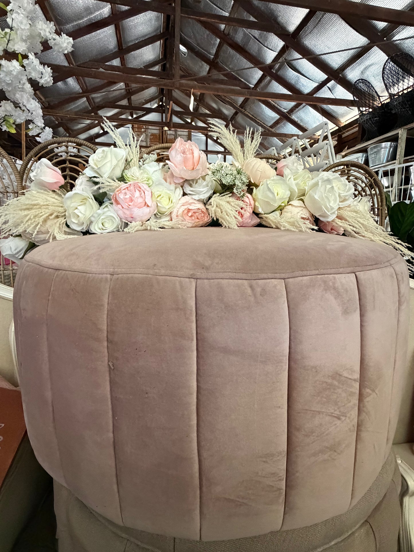 Ottoman Large Round Rose Pink