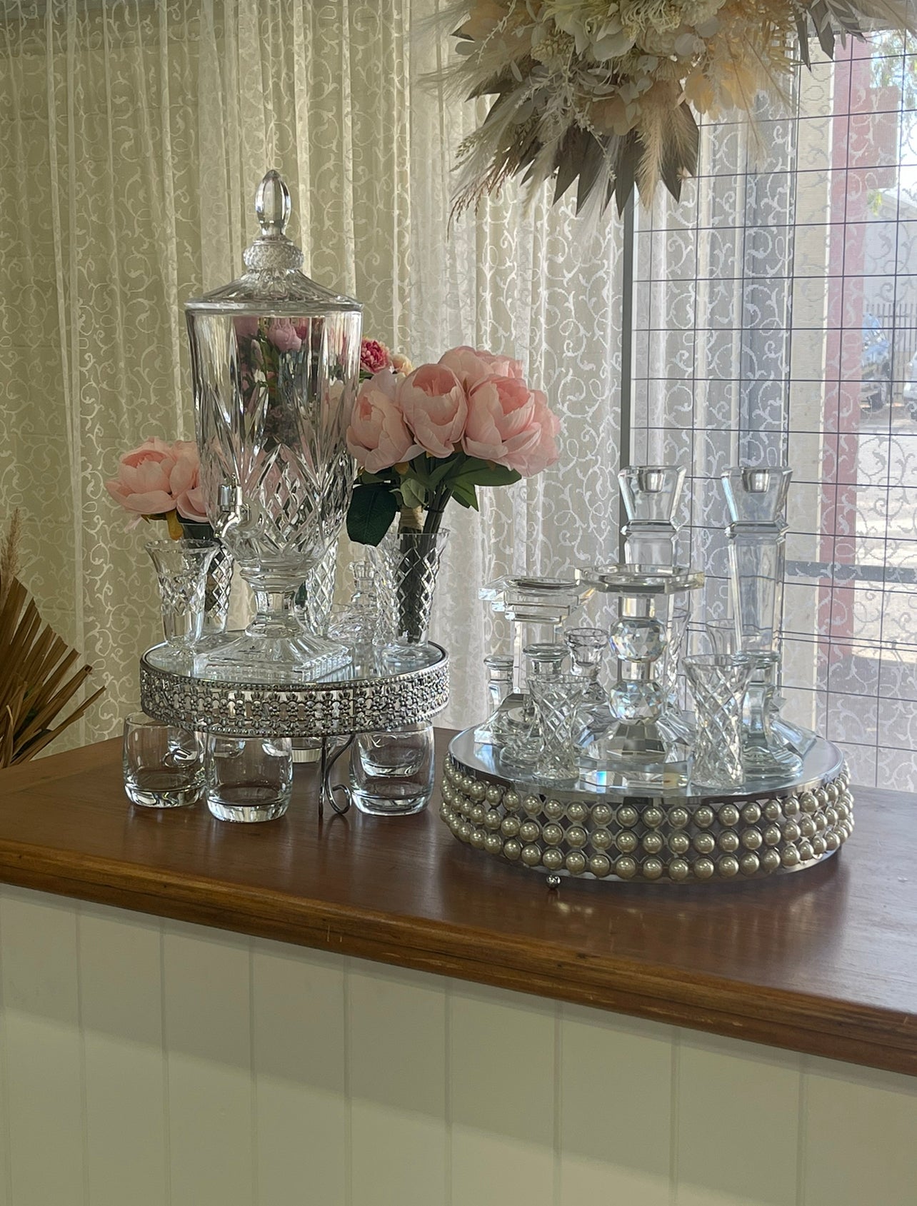 Vintage Glass and Crystal candlesticks large collection to choose from. DIY Hire Rockhampton Vintage Hire