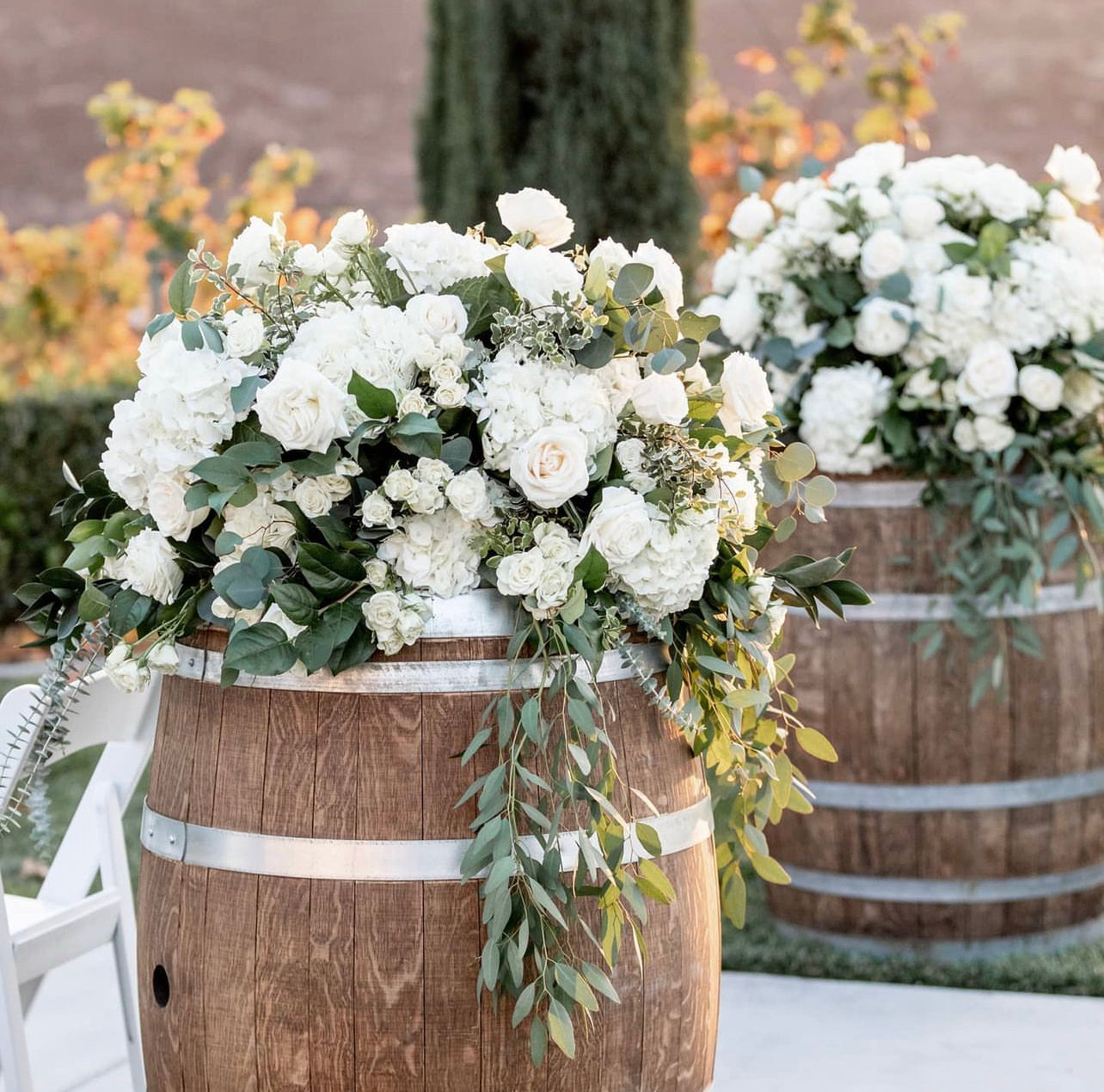 Wine Barrel Floral Display Table Rockhampton Vintage Hire Weddings Rockhampton