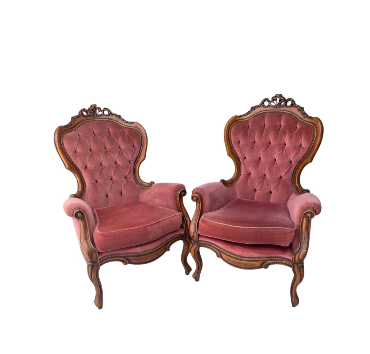 Armchairs Vintage Victorian Velvet Pink x2 Bundle
