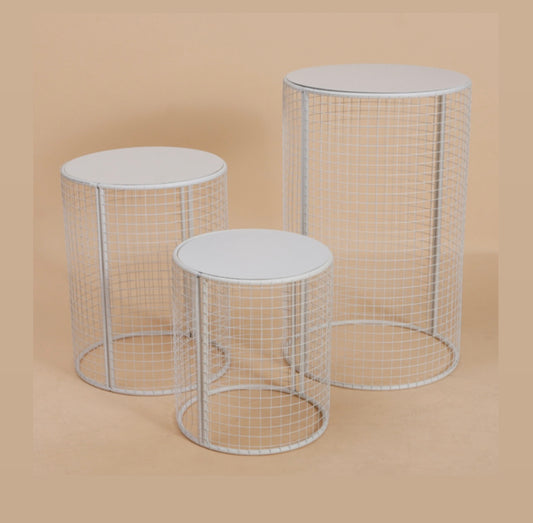 Plinths Mesh Displays - Round Flower & Cake Stands - Mesh White Prices From
