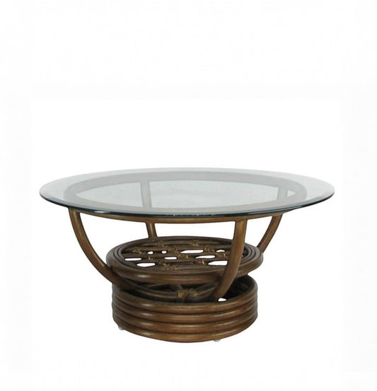MCM original vintage Rattan Round Glass Top "Kauai" Coffee Table Rockhampton Vintage Hire