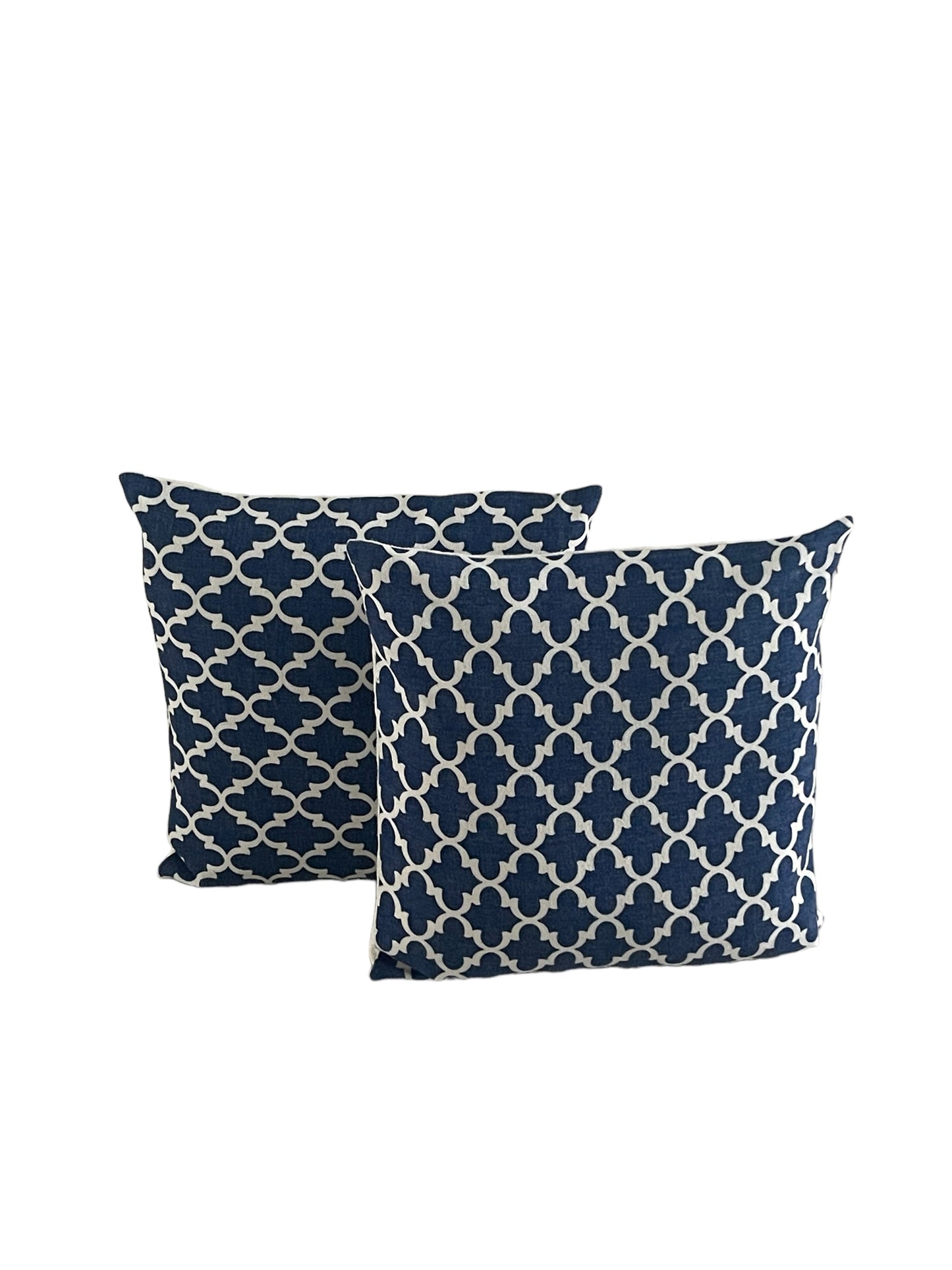 Hampton & Coastal styling Standard Square Cushions - Blue & Cream Quatrefoil Pattern x2 Bundle Rockhampton Vintage Hire