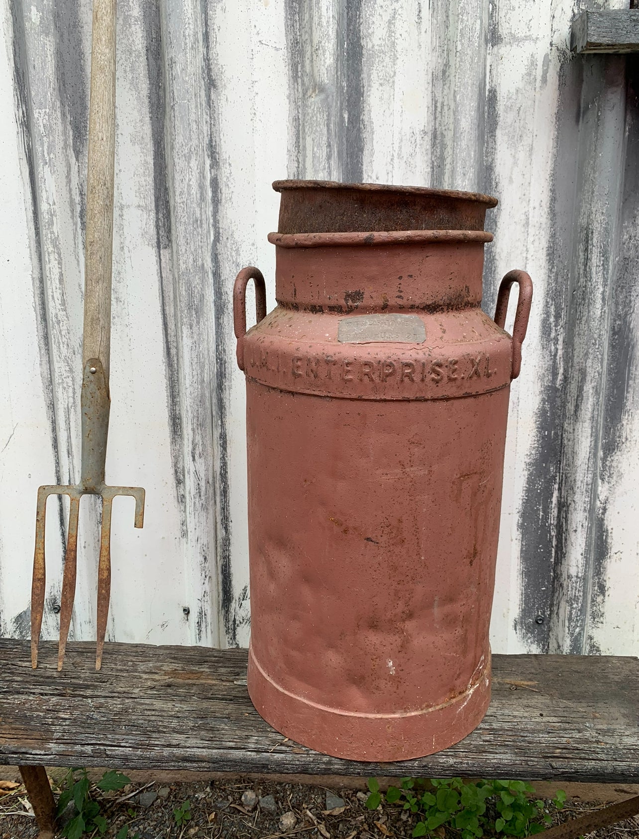 RVH Vintage Rusty Cream Can Prop Rockhampton Vintage Hire