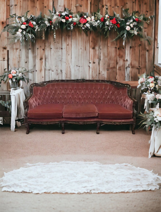 RVH Couch - Vintage Velvet Dusty Pink Wedding & Event Rockhampton Vintage Hire Weddings Rockhampton