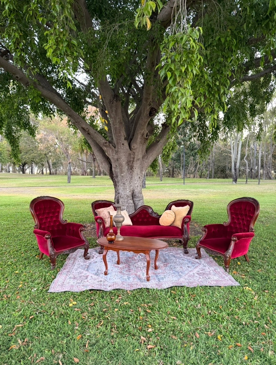 The Ruby Parlour Suite ✨
Our newest luxury lounge setting has arrived! This deep ruby red velvet parlour suite creates an incredibly rich, romantic atmosphere for weddings, milestone parties, and editorial shoots.
Whether set up under a shaded garden tree or styled beautifully inside an indoor venue, it offers both cozy guest comfort and a picture-perfect backdrop.
📍 Hiring across Rockhampton and Central Queensland.
👉 Visit our website or DM us to check availability for your date!
#RockhamptonVintageHire
