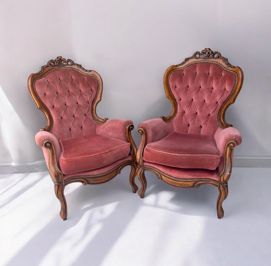 Vintage Victoria Carved Armchair Velvet Blush Rockhampton Vintage Hire
