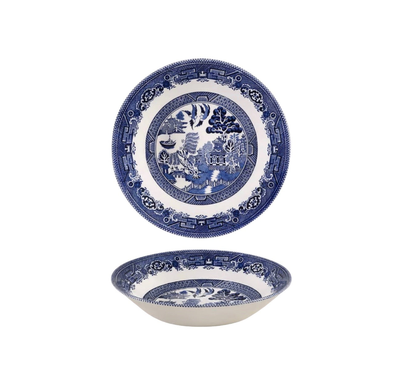Chinoiserie Collection vintage Churchill blue & white soup/sweet bowls. Rockhampton Vintage Hire
