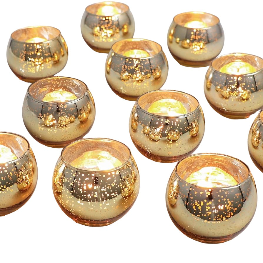 Votive Candle Holders Mercury Glass - Gold Rockhampton Vintage Hire