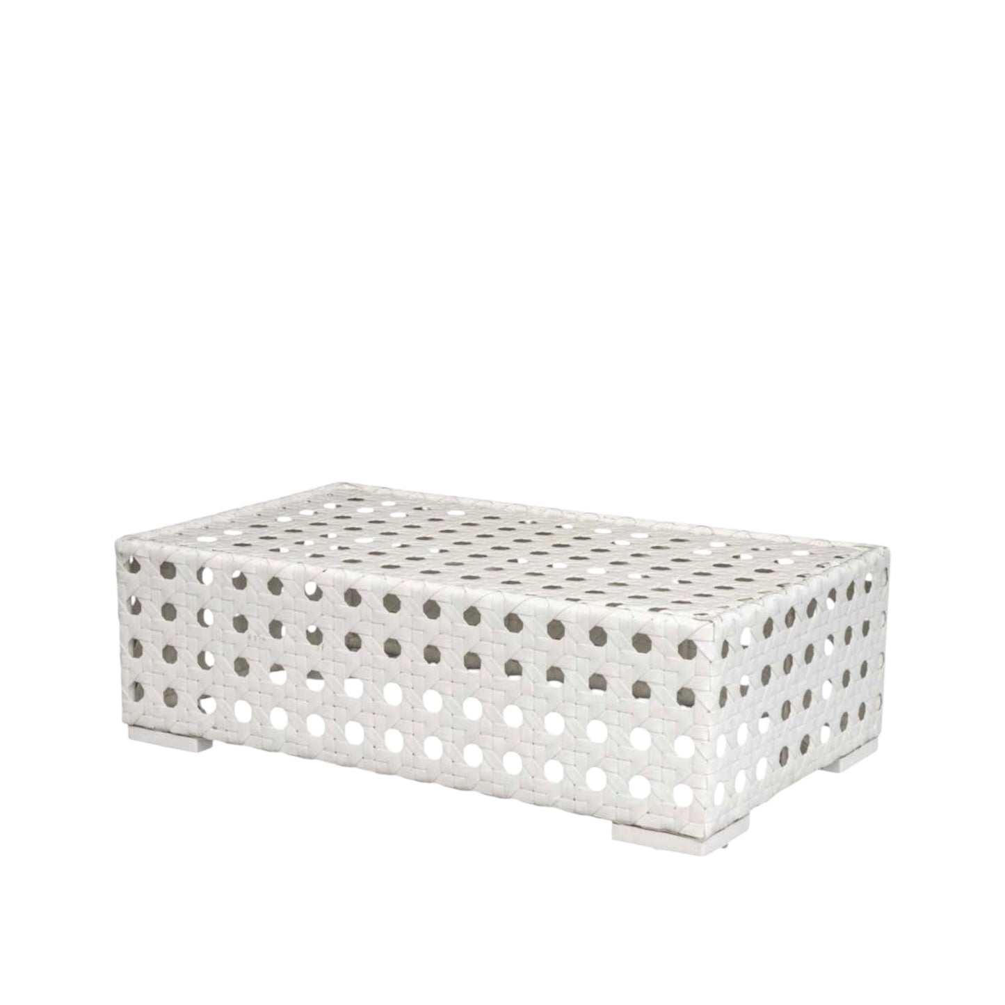 Rectangular coffee table with woven geometric cutout design - can be styled with our lounges and occasional chairs. Rockhampton Vintage Hire