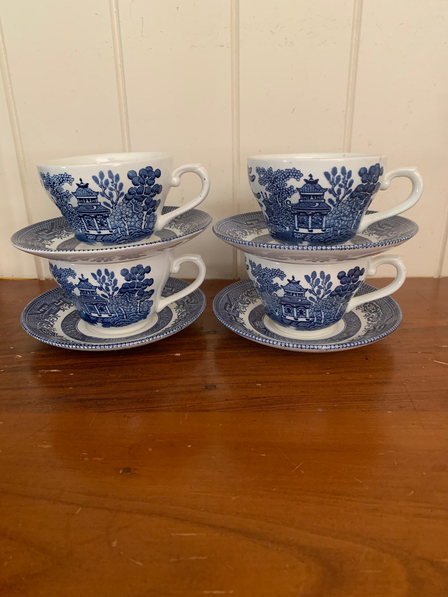 Vintage Blue & White Cup/Saucer x 36