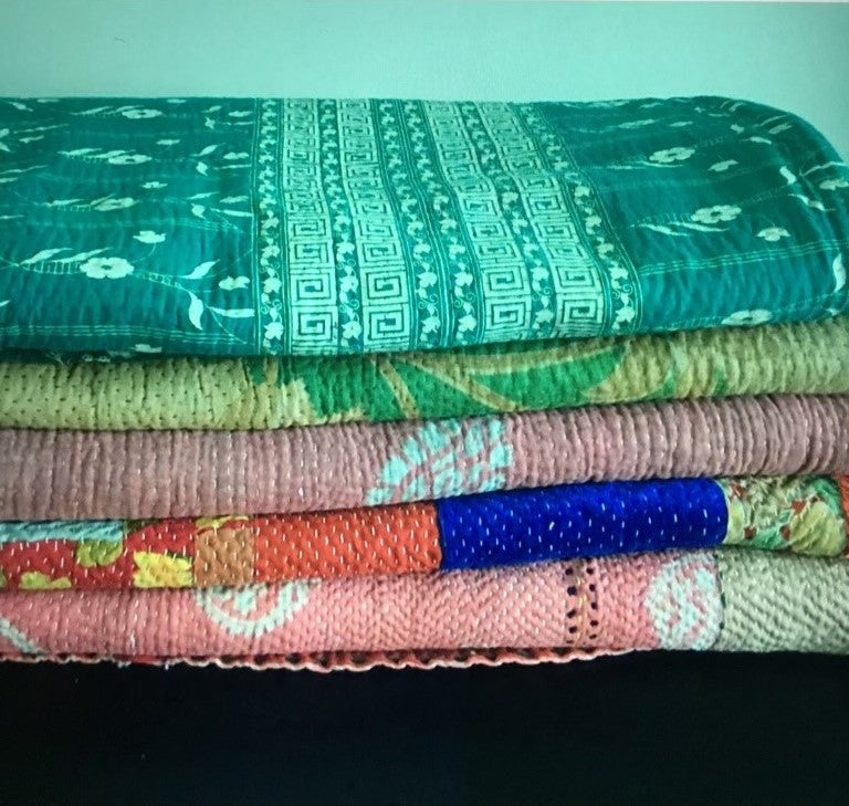 Kantha Throw Rug - Pink Green