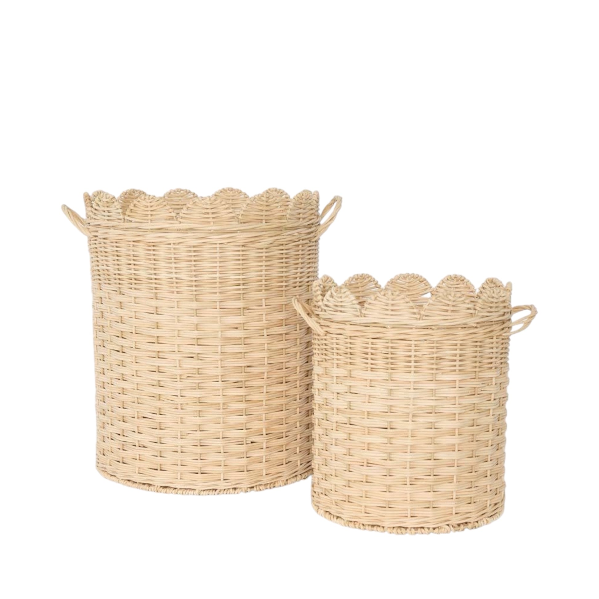 2 natural rattan baskets, perfect for stylish decor. Rockhampton Vintage Hire