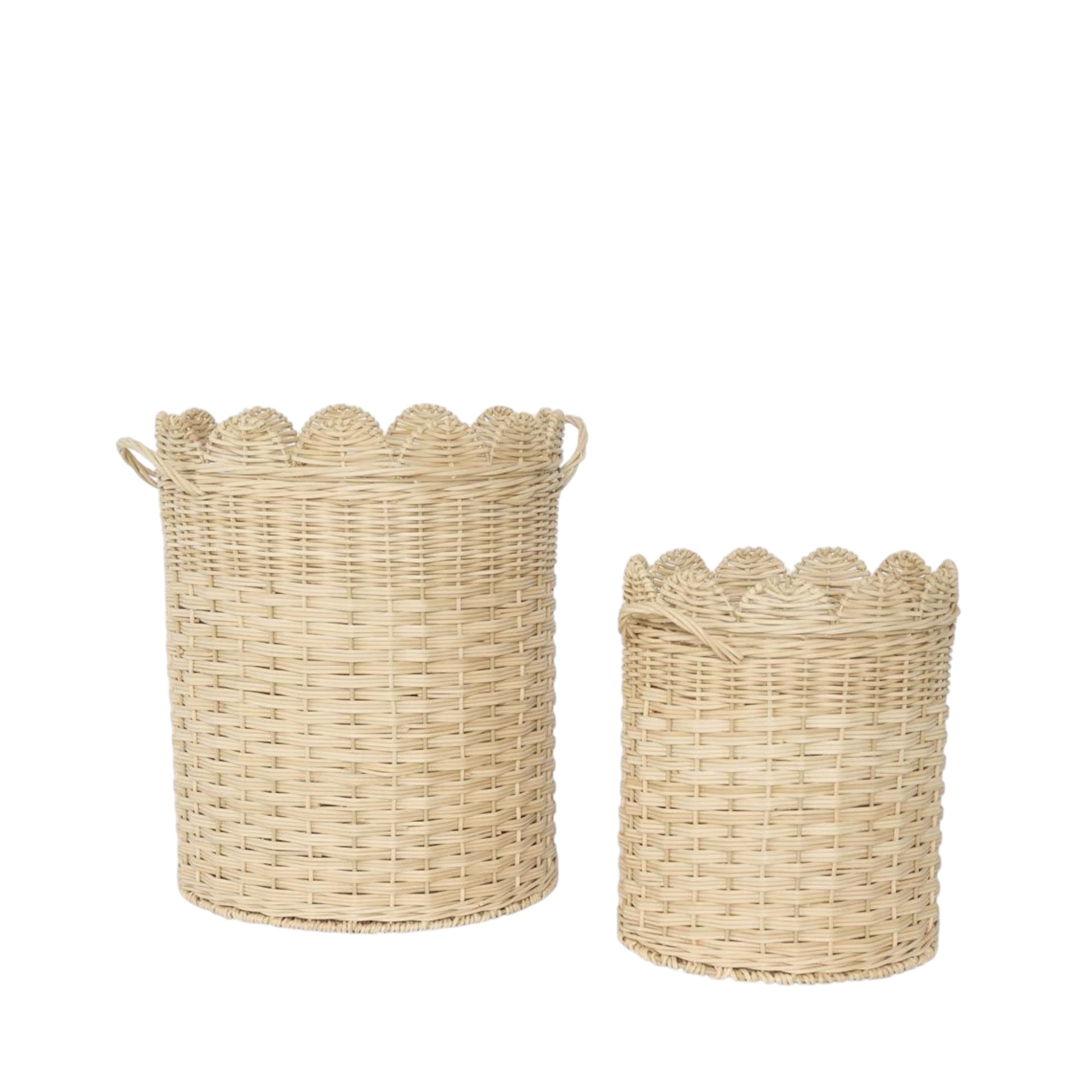2 natural rattan baskets, perfect for stylish decor. Rockhampton Vintage Hire