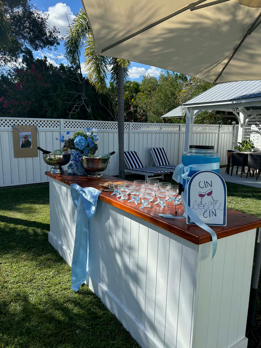 RVH Bar Hire - White VJ & Vintage Timber Top Rockhampton Vintage Hire Party Hire , weddings Rockhampton 