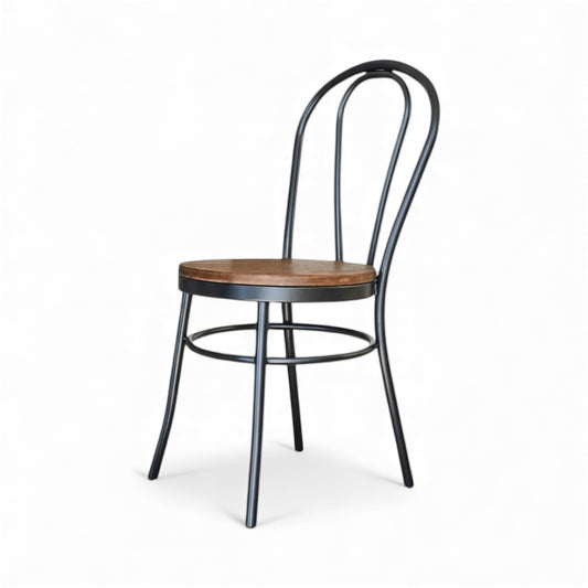 Bentwood chairs black metal frame with wood seat. Wedding, events, expos, parties.  Rockhampton Vintage Hire
