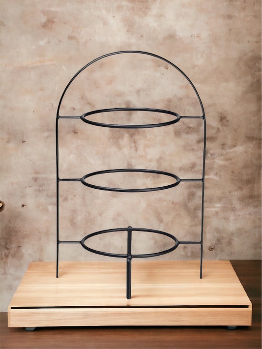 3-Tier Black Metal Plate Stand