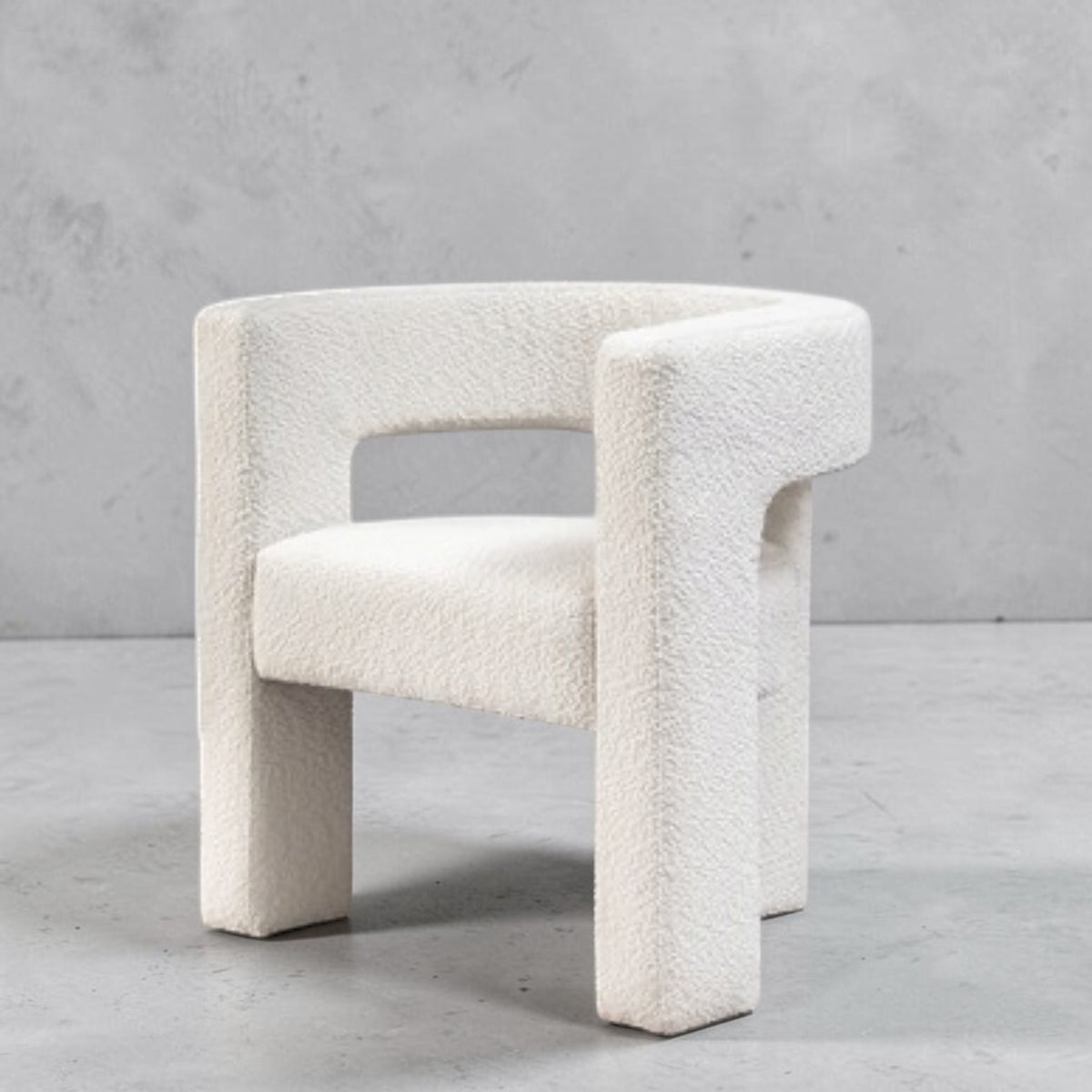 Boucle cream accent dining chairs, add a touch of modern contemporary styling, please see our lounge chairs to compliment the look. Rockhampton Vintage Hire. Weddings, events, party hire