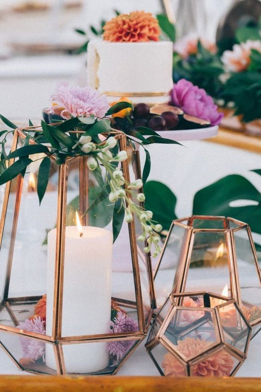 Candle Holders - Brass & Glass Lantern x6 Bundle Rockhampton Vintage Hire