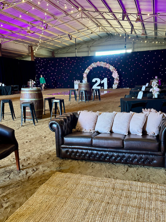 Couch - Vintage Chesterfield Moran 2 x available in tan & chocolate Wedding & Event Rockhampton Vintage Hire