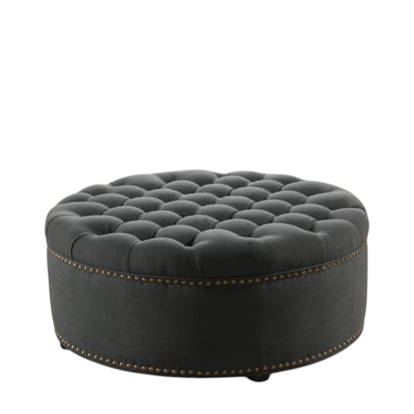 Ottoman Large Round Tufted Grey