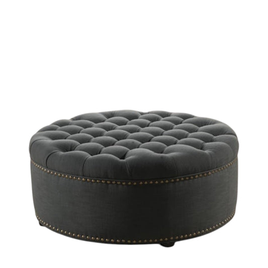 Ottoman Large Round Tufted Grey