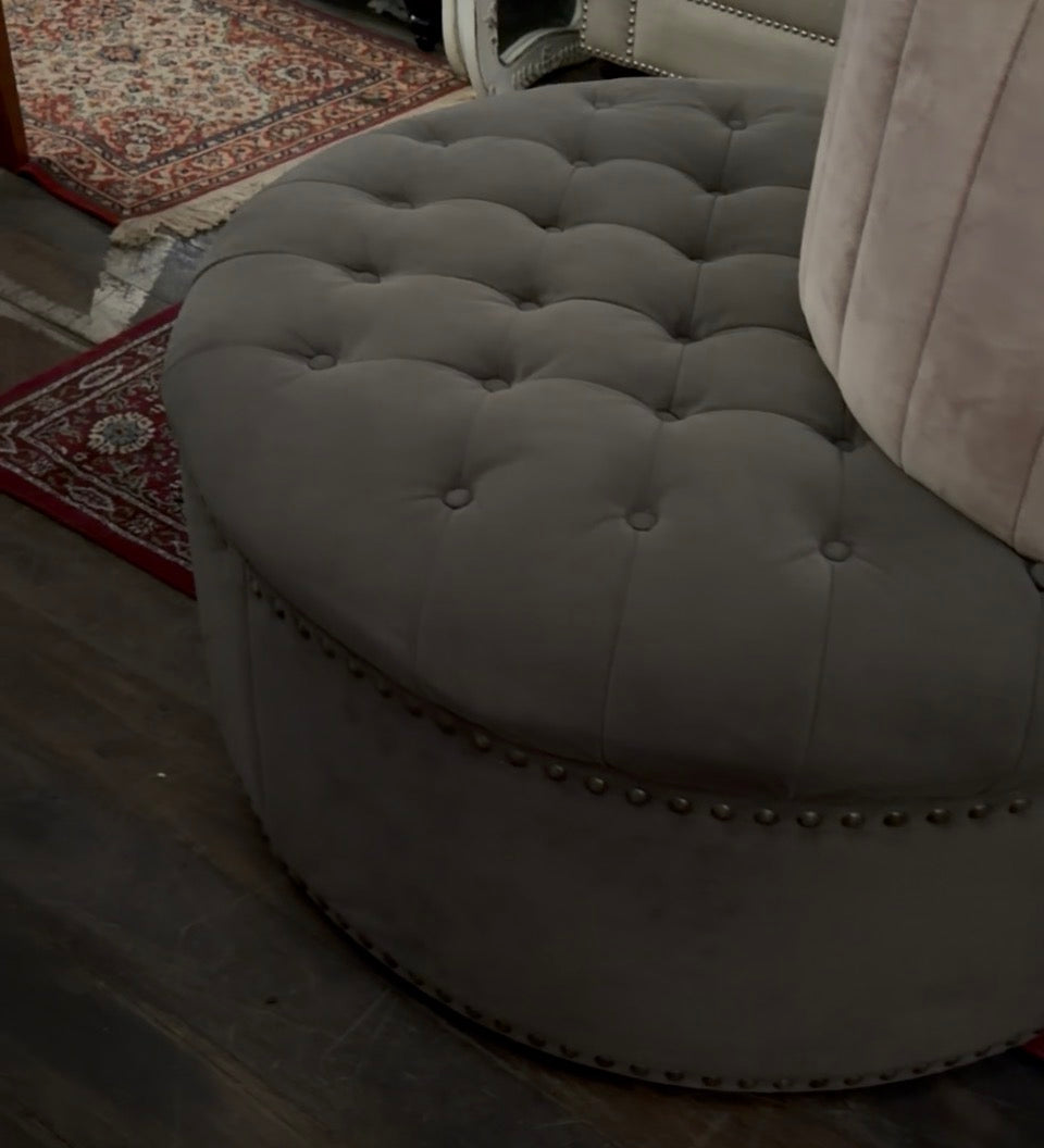 Ottoman Large Round Tufted Grey