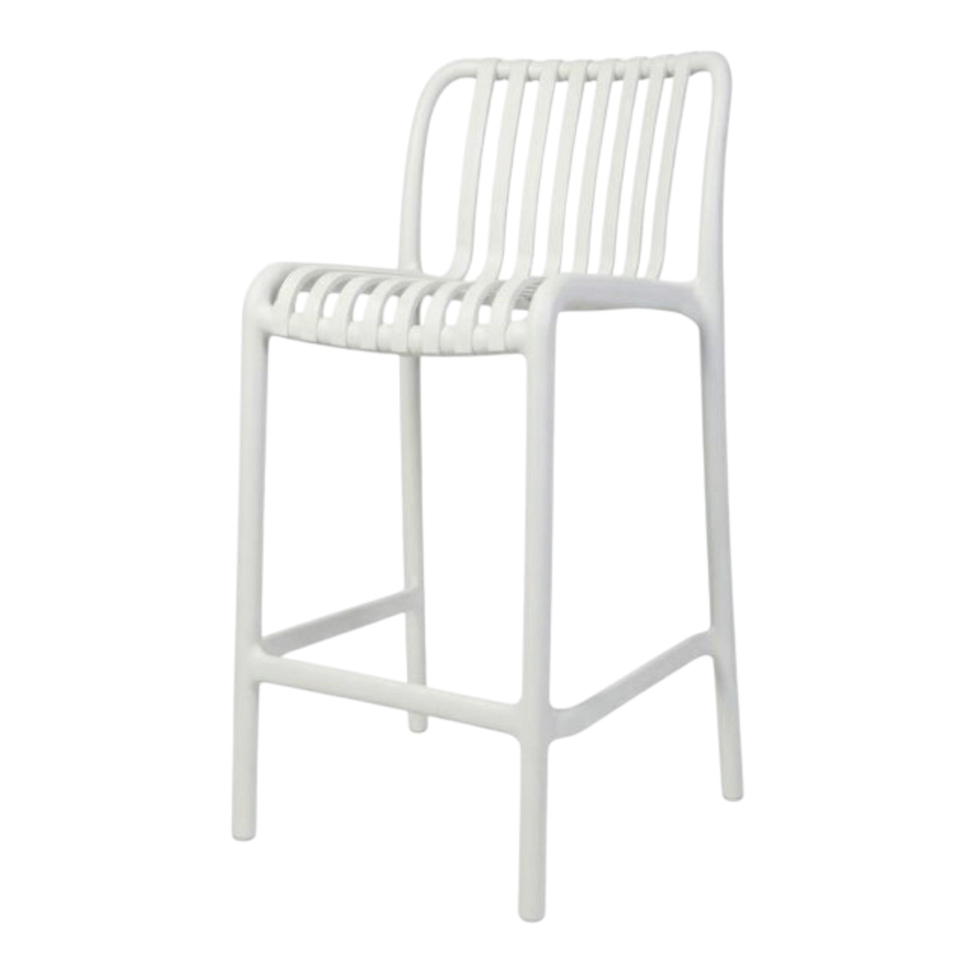 Eva white slat bar stools are lightweight and durable, made from Polypropylene plastic, suitable for both indoor and outdoor events. Rockhampton Vintage Hire