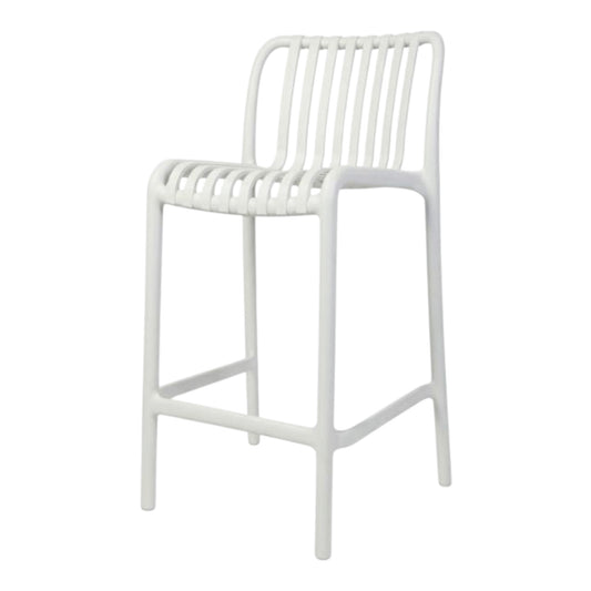 Eva white slat bar stools are lightweight and durable, made from Polypropylene plastic, suitable for both indoor and outdoor events. Rockhampton Vintage Hire
