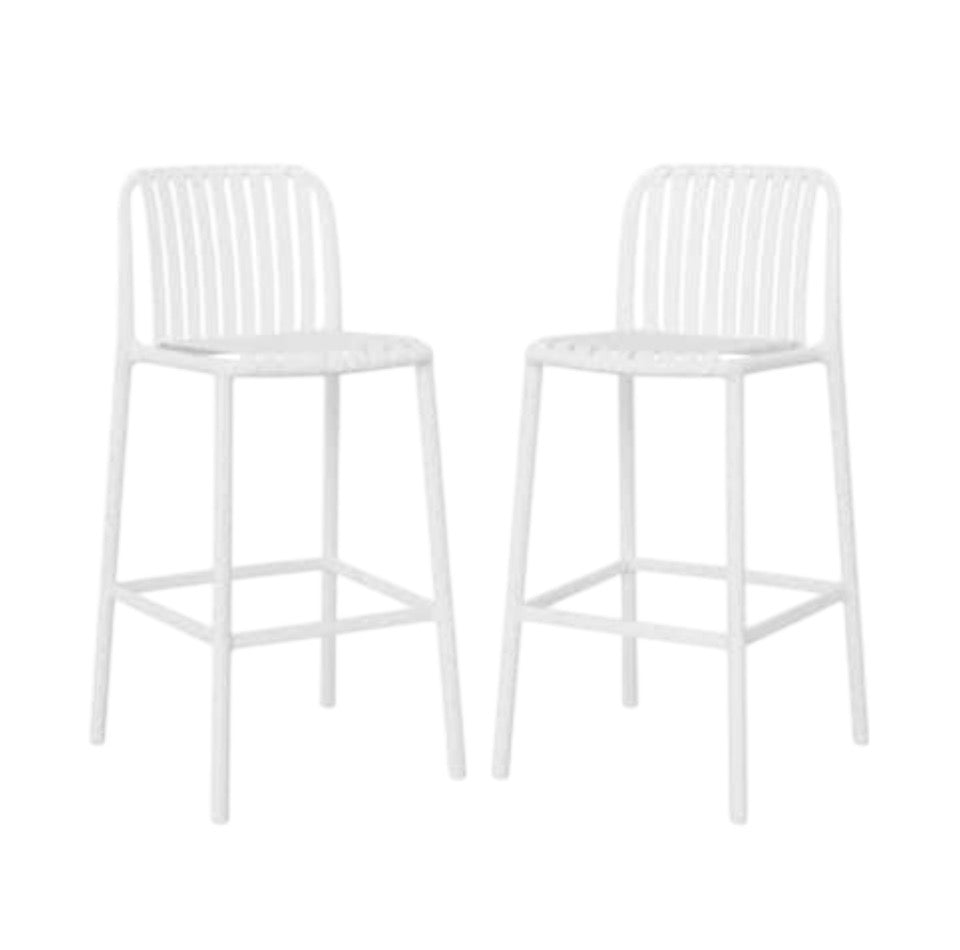 Eva white slat bar stools are lightweight and durable, made from Polypropylene plastic, suitable for both indoor and outdoor events. Rockhampton Vintage Hire