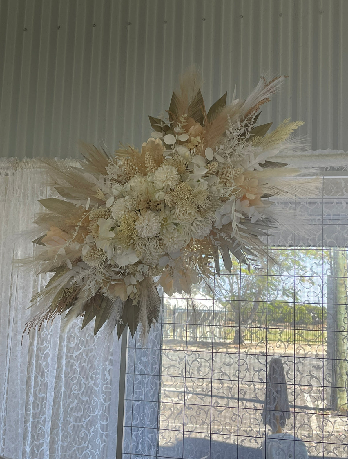 Dried Floral Arrangement Arch Arbor Boho rockhamptonvintagehire