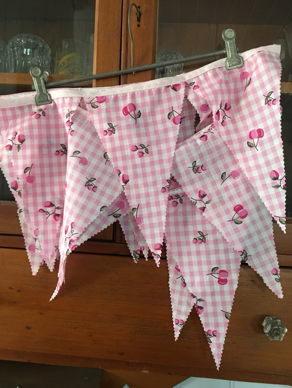 Pink & White Flag Bunting Cherry Print rockhamptonvintagehire