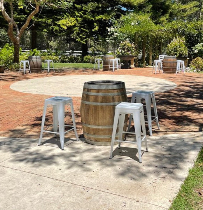 Wine Barrel Dry Bar + Stool Package Rockhampton Vintage Hire