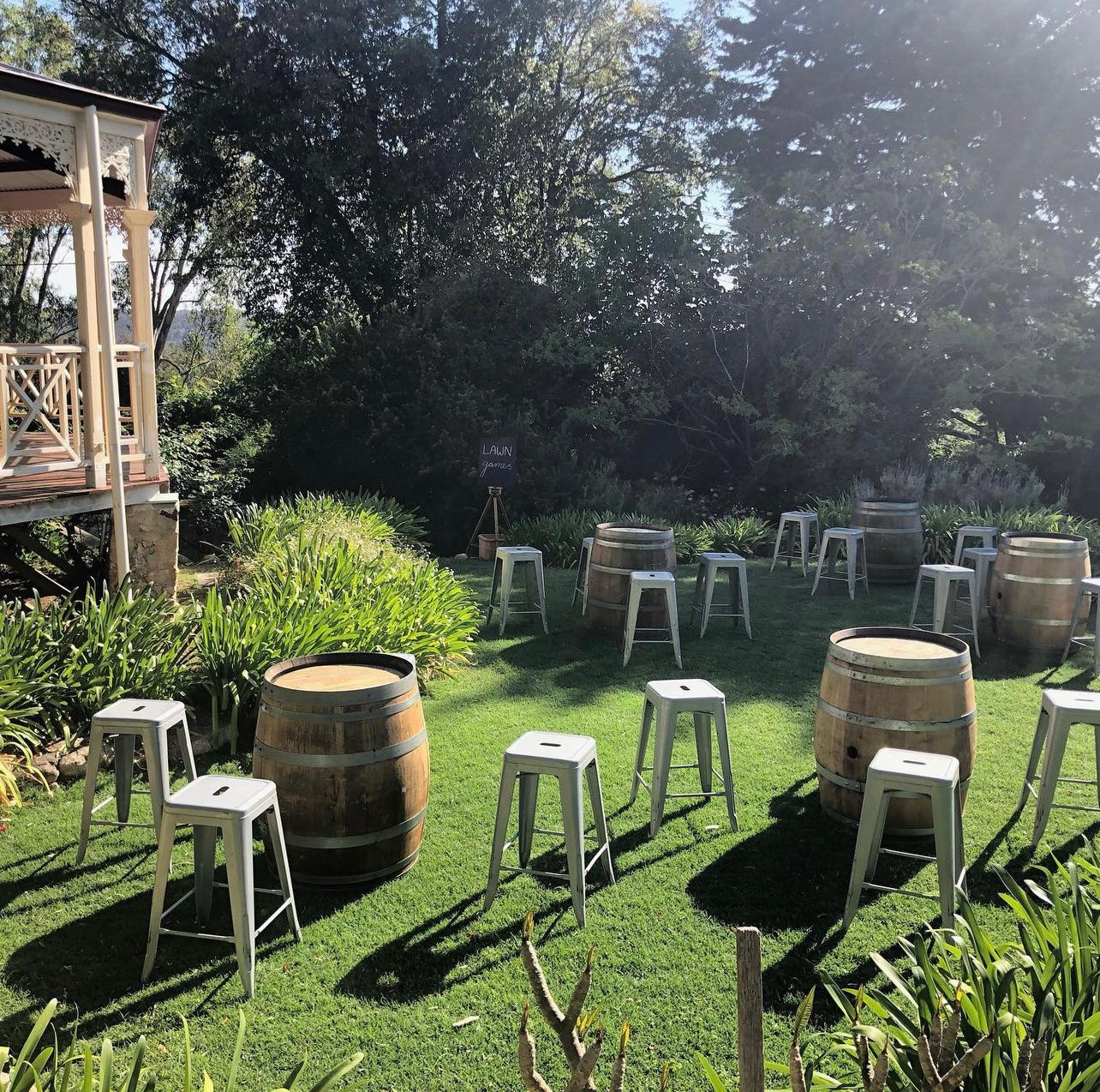 Wine Barrel Dry Bar + Stool Package Rockhampton Vintage Hire