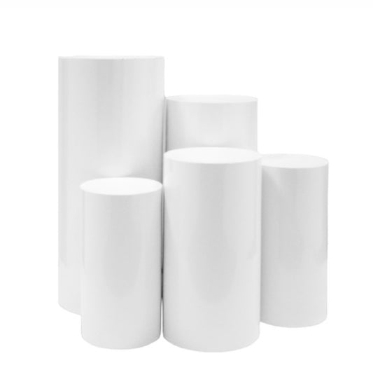 Plinths set of 5 - Round White Pedestals for hire wedding & events - Rockhampton Vintage Hire