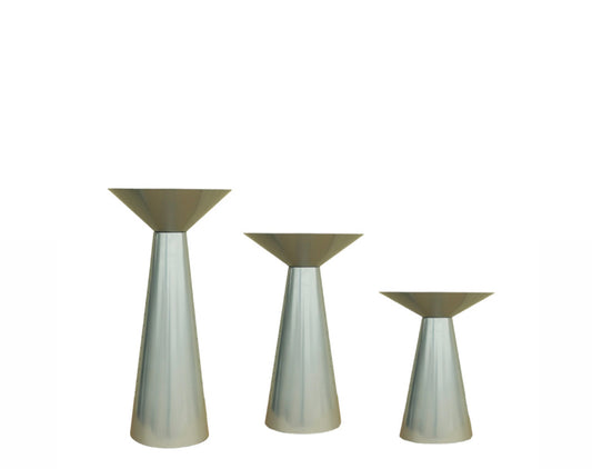 Set of 3 - Silver Round Flower Plinths/Tables Rockhampton Vintage Hire