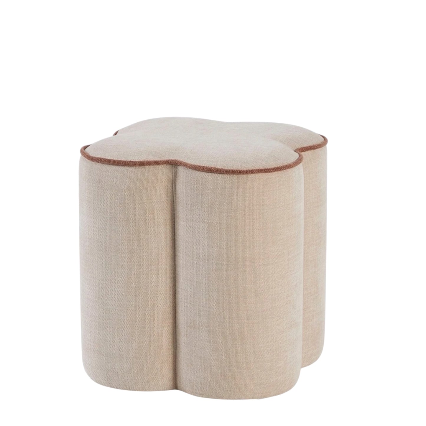 Juno Ottomans upholstered in a stunning natural textured fabric, the sculptural silhouette of the Juno brings a touch of whimsy while maintaining a refined, modern edge. With a piped edge detailing outlining each petal-like curve, this upholstered ottoman is perfect as a footrest, extra seating or a decorative accent.  Rockhampton Vintage Hire