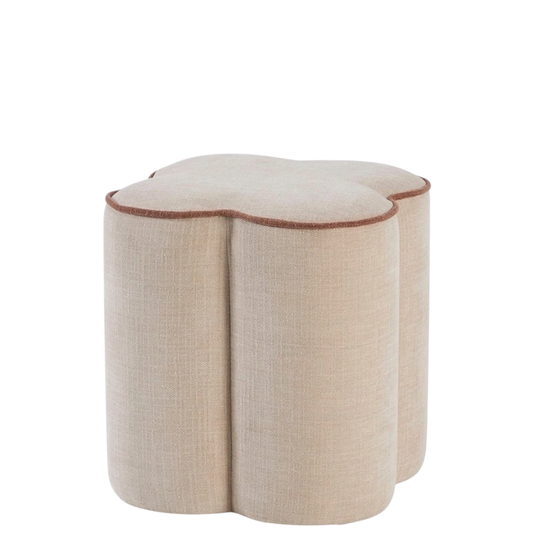 Juno Ottomans upholstered in a stunning natural textured fabric, the sculptural silhouette of the Juno brings a touch of whimsy while maintaining a refined, modern edge. With a piped edge detailing outlining each petal-like curve, this upholstered ottoman is perfect as a footrest, extra seating or a decorative accent.  Rockhampton Vintage Hire