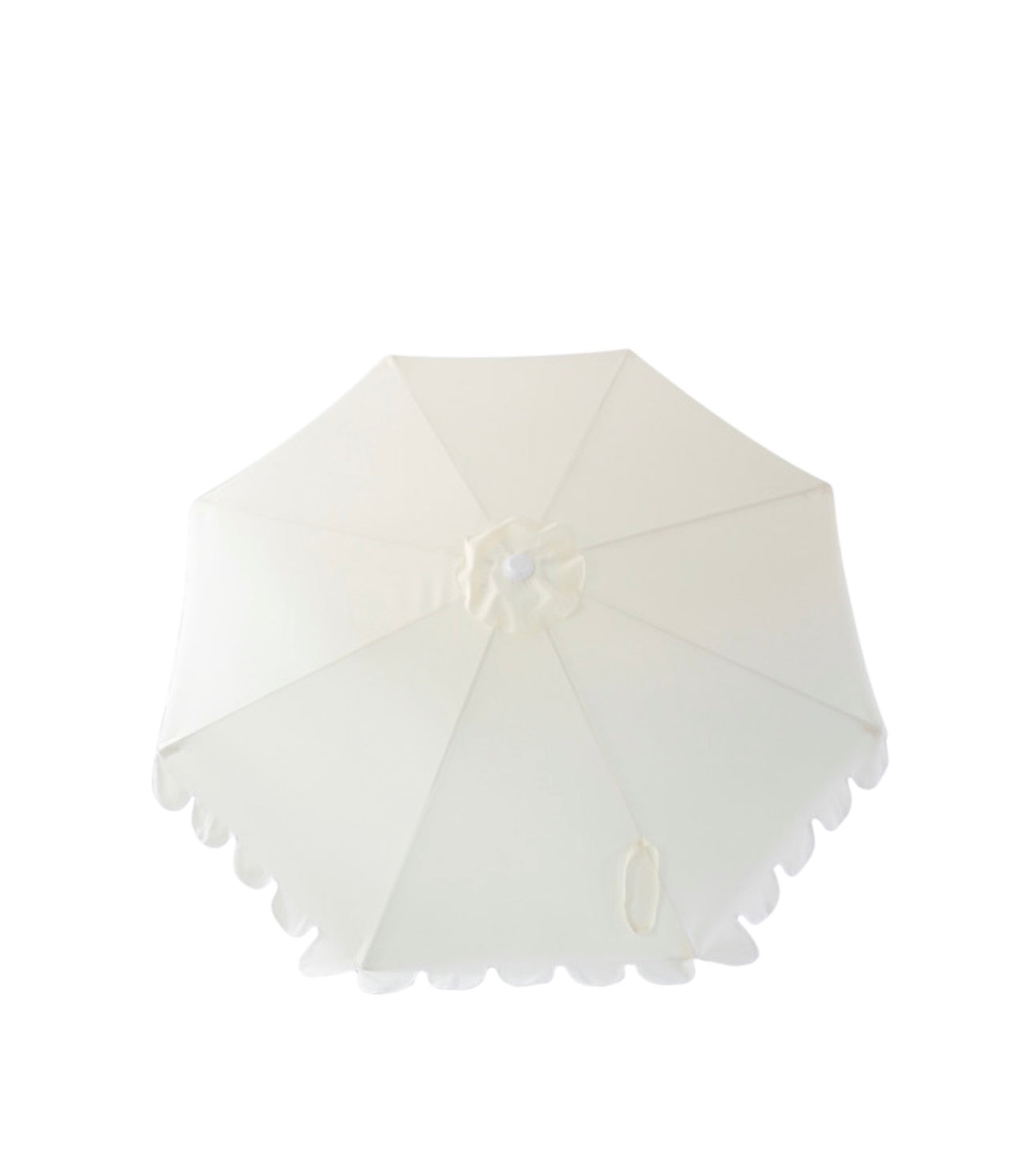 Large scalloped Umbrella Parasol, cream Inc Base Plate Hire from Rockhampton Vintage Hire