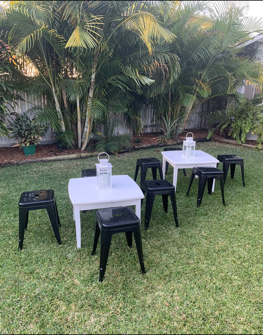 Coffee Tables + Stools + Lanterns x 12 Bundle Rockhampton Vintage Hire
